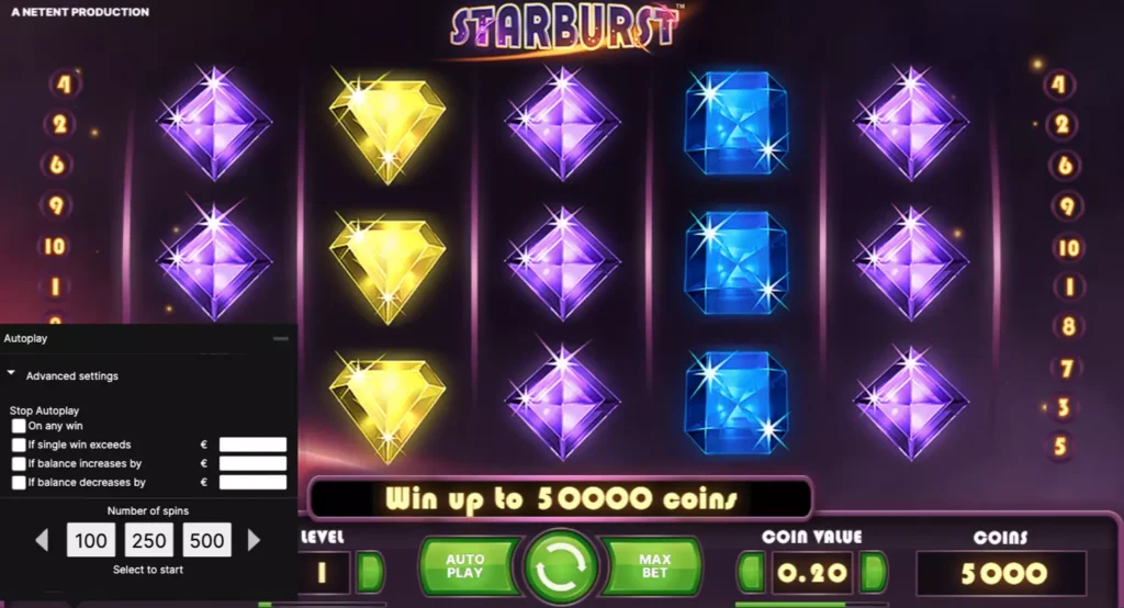 Настройка игры Starburst
